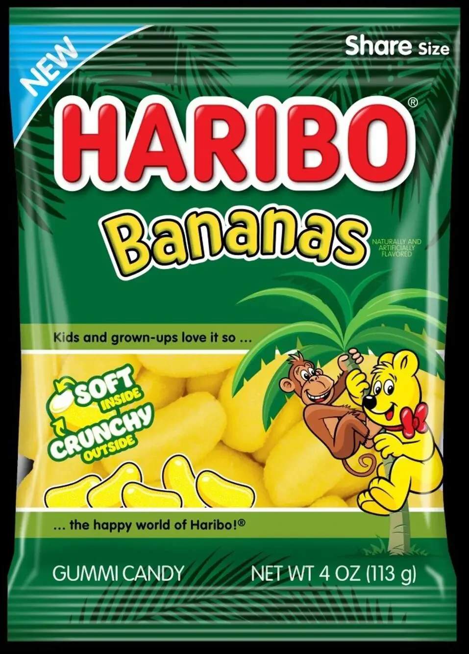 Haribo Bananas Gummi Candy Soft Inside/Crunchy Outside NEW 4 OZ Exp 07/2027